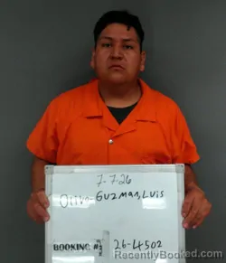 Mugshot of Luis Olivo-Guzman booked in Sebastian County, Arkansas on July 7, 2026