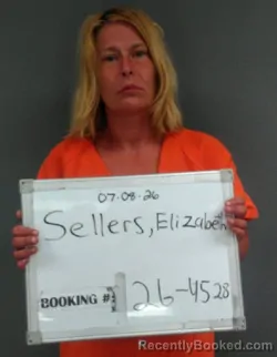 Mugshot of Elizabeth Sellers booked in Sebastian County, Arkansas on July 8, 2026