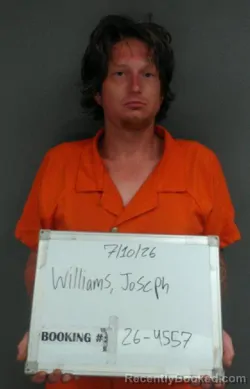Mugshot of Joseph Matthew Williams booked in Sebastian County, Arkansas on July 9, 2026