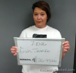 Mugshot of Jennifer Regina Ervin booked in Sebastian County, Arkansas on July 10, 2026