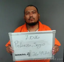 Mugshot of Sergio Guadalupe Pedraza booked in Sebastian County, Arkansas on July 10, 2026