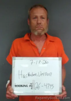 Mugshot of Vernon Conrad Huckabee booked in Sebastian County, Arkansas on July 16, 2026