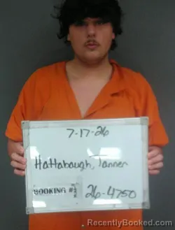 Mugshot of Tanner Christopher Hattabaugh booked in Sebastian County, Arkansas on July 17, 2026