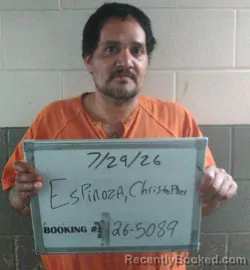 Mugshot of Christopher Lee Espinoza booked in Sebastian County, Arkansas on July 29, 2026