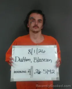 Mugshot of Blazeson James Paul Dutton booked in Sebastian County, Arkansas on July 31, 2026