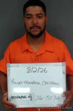 Mugshot of Christian Reyes-Mendosa booked in Sebastian County, Arkansas on August 2, 2026