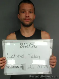 Mugshot of Talon Scott Lalond booked in Sebastian County, Arkansas on August 2, 2026