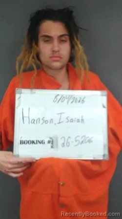 Mugshot of Isaiah Andrew-Scott Hanson booked in Sebastian County, Arkansas on August 3, 2026