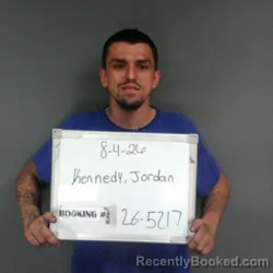 Mugshot of Jordan Dane Kennedy booked in Sebastian County, Arkansas on August 4, 2026
