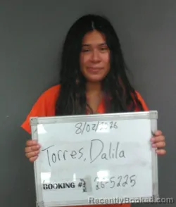 Mugshot of Dalila Angelica Torres booked in Sebastian County, Arkansas on August 5, 2026