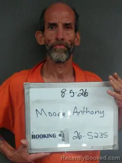 Mugshot of Anthony Lee Moore booked in Sebastian County, Arkansas on August 5, 2026