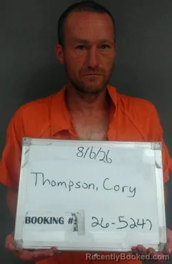 Mugshot of Cory Shaun Thompson booked in Sebastian County, Arkansas on August 5, 2026