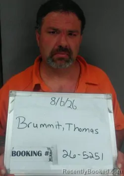 Mugshot of Thomas Eddie Brummit booked in Sebastian County, Arkansas on August 6, 2026