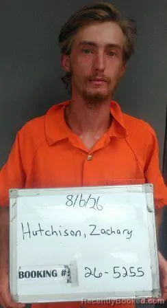 Mugshot of Zachary Bruce Hutchison booked in Sebastian County, Arkansas on August 6, 2026
