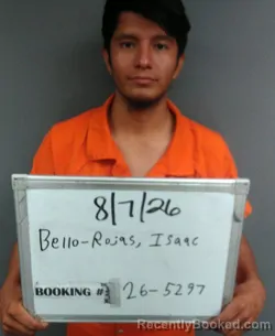 Mugshot of Isaac Bello-Rojas booked in Sebastian County, Arkansas on August 7, 2026