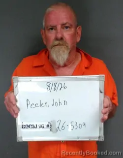 Mugshot of John William Peeler booked in Sebastian County, Arkansas on August 7, 2026