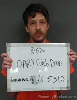 Mugshot of Caleb Dean Opry booked in Sebastian County, Arkansas on August 7, 2026