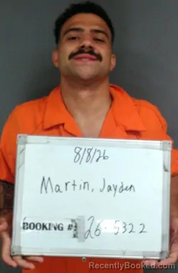 Mugshot of Jayden Martin booked in Sebastian County, Arkansas on August 8, 2026