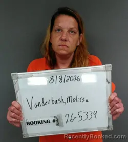 Mugshot of Melissa Sue Vanderbush booked in Sebastian County, Arkansas on August 8, 2026