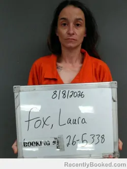 Mugshot of Laura Michele Fox booked in Sebastian County, Arkansas on August 8, 2026