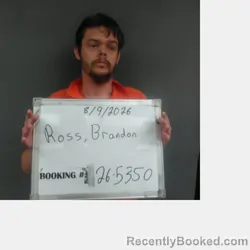 Mugshot of Brandon Kyle Ross booked in Sebastian County, Arkansas on August 8, 2026