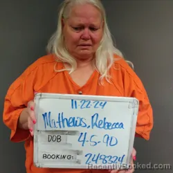 Mugshot of Rebecca Arline Mathews booked in Sebastian County, Arkansas on August 8, 2026