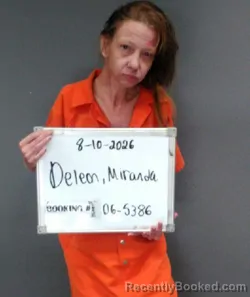 Mugshot of Miranda Michele Deleon booked in Sebastian County, Arkansas on August 10, 2026