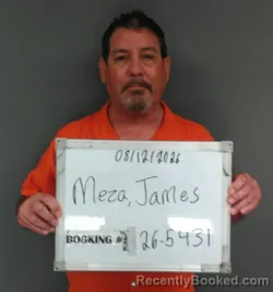 Mugshot of James Donald Meza booked in Sebastian County, Arkansas on August 12, 2026