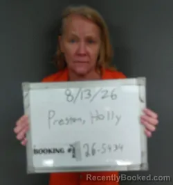 Mugshot of Holly Ann Preston booked in Sebastian County, Arkansas on August 12, 2026