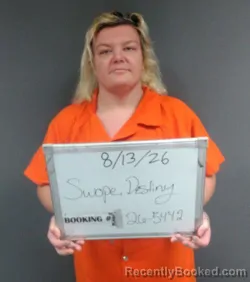 Mugshot of Destiny Marie Swope booked in Sebastian County, Arkansas on August 13, 2026