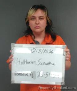 Mugshot of Samantha Holthusen booked in Sebastian County, Arkansas on August 13, 2026