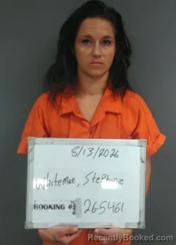 Mugshot of Stephanie Ann Whiteman booked in Sebastian County, Arkansas on August 13, 2026