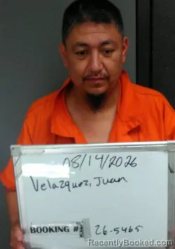 Mugshot of Juan Velazquez booked in Sebastian County, Arkansas on August 13, 2026