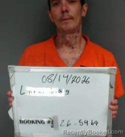 Mugshot of Graig Burton Lintz booked in Sebastian County, Arkansas on August 14, 2026