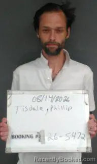 Mugshot of Phillip Michael Tisdale booked in Sebastian County, Arkansas on August 14, 2026