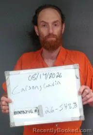 Mugshot of Gavin Ray Carson booked in Sebastian County, Arkansas on August 14, 2026