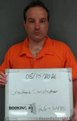 Mugshot of Christopher Sheldon Crawford booked in Sebastian County, Arkansas on August 14, 2026