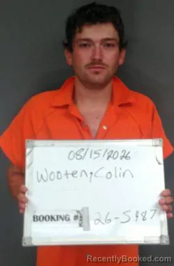 Mugshot of Colin Shane Wooten booked in Sebastian County, Arkansas on August 14, 2026