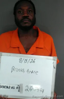 Mugshot of Andre Quintel Brooks booked in Sebastian County, Arkansas on August 15, 2026