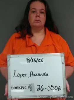 Mugshot of Amanda Michelle Lopez booked in Sebastian County, Arkansas on August 16, 2026