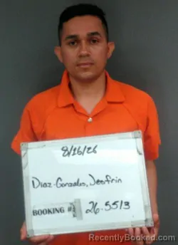 Mugshot of Jesfrin Diaz-Gonzales booked in Sebastian County, Arkansas on August 16, 2026