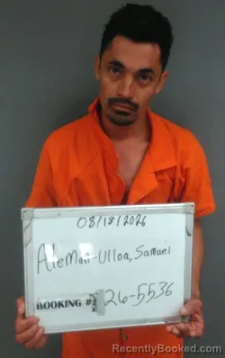 Mugshot of Samuel Aleman-Ulloa booked in Sebastian County, Arkansas on August 17, 2026