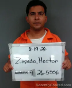 Mugshot of Hector Cristobal Zepeda booked in Sebastian County, Arkansas on August 19, 2026