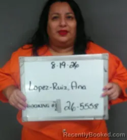 Mugshot of Ana Lopez-Ruiz booked in Sebastian County, Arkansas on August 19, 2026