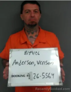 Mugshot of Venson Mitchell Anderson booked in Sebastian County, Arkansas on August 19, 2026