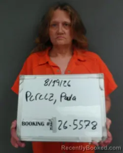 Mugshot of Paula Michelle Perecz booked in Sebastian County, Arkansas on August 19, 2026