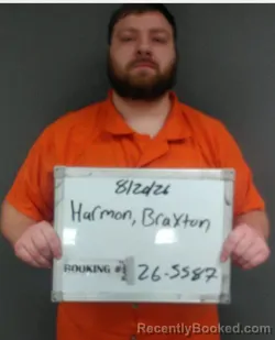 Mugshot of Braxton Devaux Harmon booked in Sebastian County, Arkansas on August 20, 2026