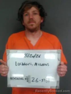 Mugshot of Nicholas Shane Lockhart booked in Sebastian County, Arkansas on August 20, 2026