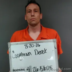 Mugshot of Derek Stephen Coughran booked in Sebastian County, Arkansas on August 20, 2026