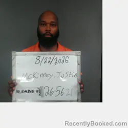 Mugshot of Justin Ranael Mckinney booked in Sebastian County, Arkansas on August 21, 2026
